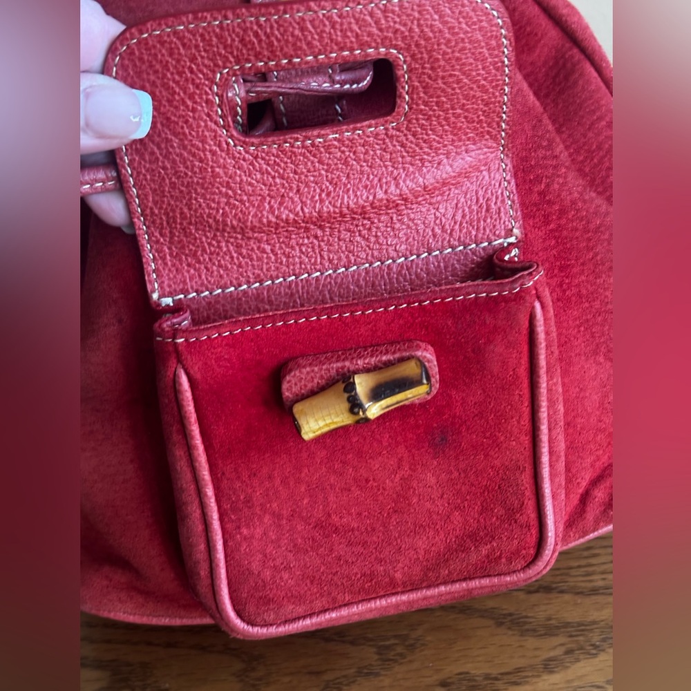 GUCCI BAMBOO (MINI) BACKPACK RED SUEDE LEATHER. 
NEWLY CLEANED AND CONDITIONED - Picture 10 of 16
